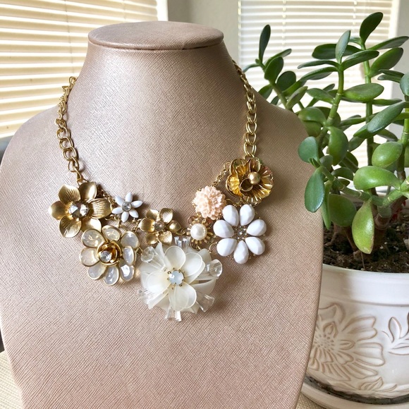Flowers Galore Gold & White Necklace - Picture 2 of 6
